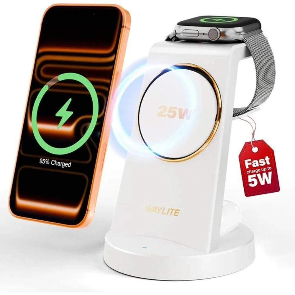 3 in 1 Fast Charging Station for iPhone, 25W Wireless Magnetic Phone Charger